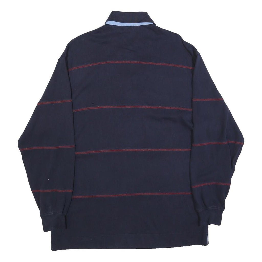 TOMMY HILFIGER Mens Navy Blue & Red Long Sleeve Striped L Polo Shirt Cotton