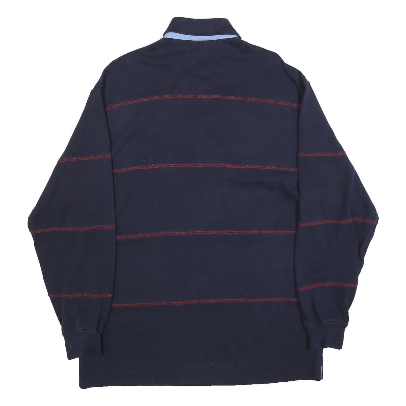 TOMMY HILFIGER Mens Navy Blue & Red Long Sleeve Striped L Polo Shirt Cotton