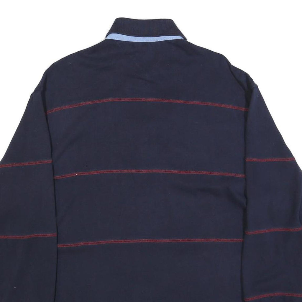 TOMMY HILFIGER Mens Navy Blue & Red Long Sleeve Striped L Polo Shirt Cotton