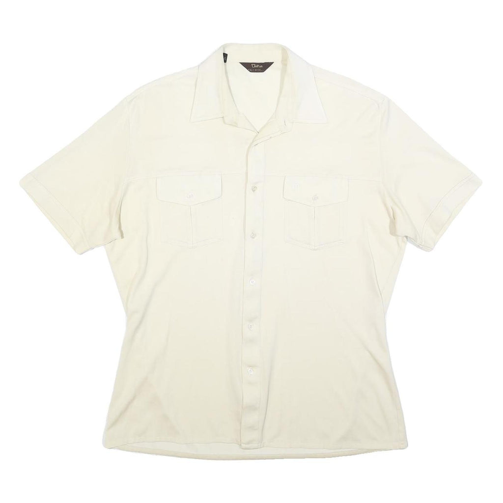 VELLION Mens Cream Plain Shirt L Button Pocket Casual Polyester Blend