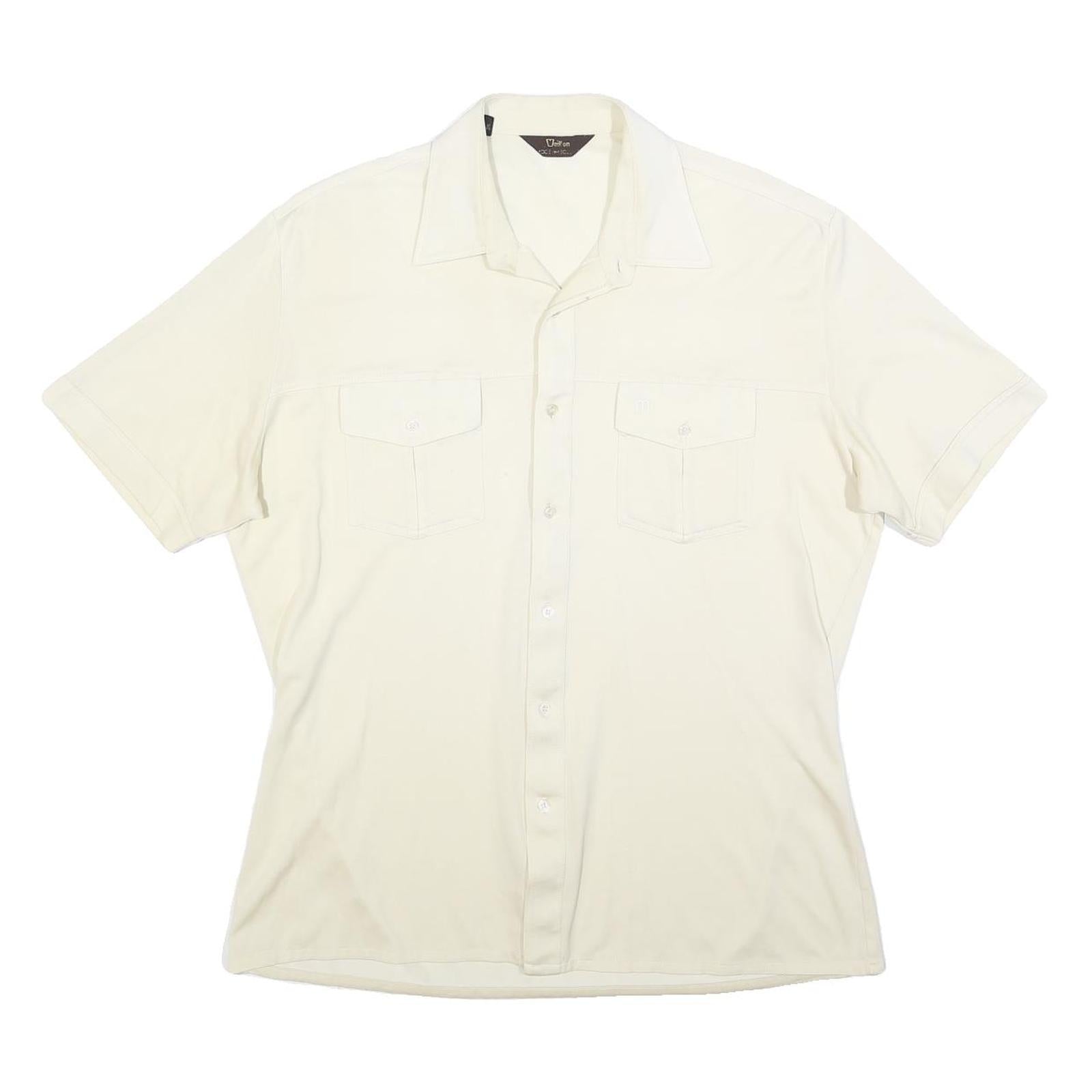VELLION Mens Cream Plain Shirt L Button Pocket Casual Polyester Blend
