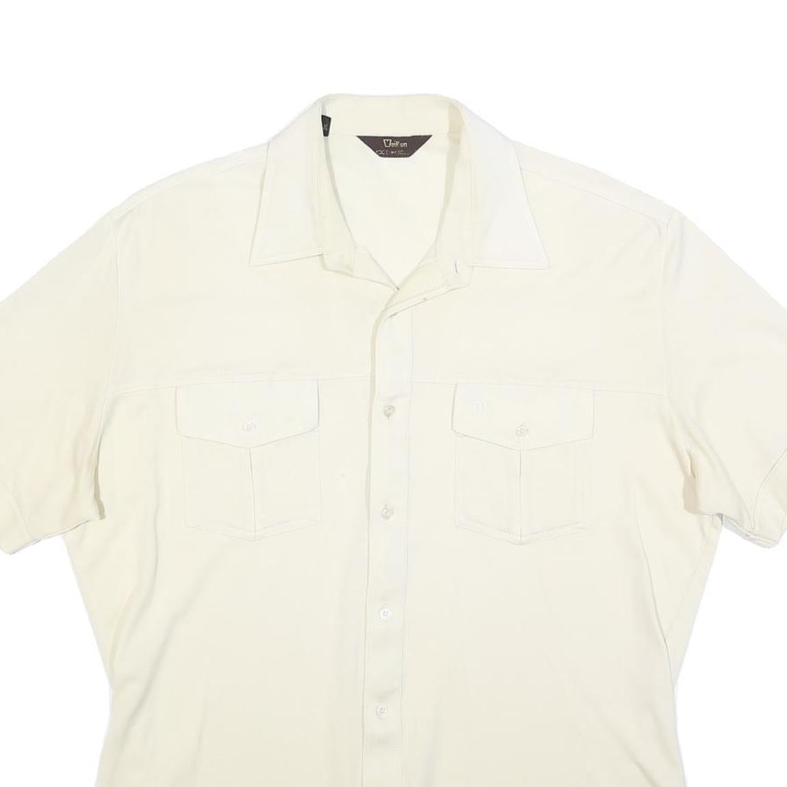 VELLION Mens Cream Plain Shirt L Button Pocket Casual Polyester Blend
