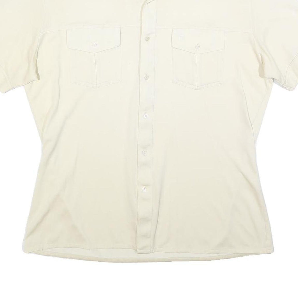 VELLION Mens Cream Plain Shirt L Button Pocket Casual Polyester Blend