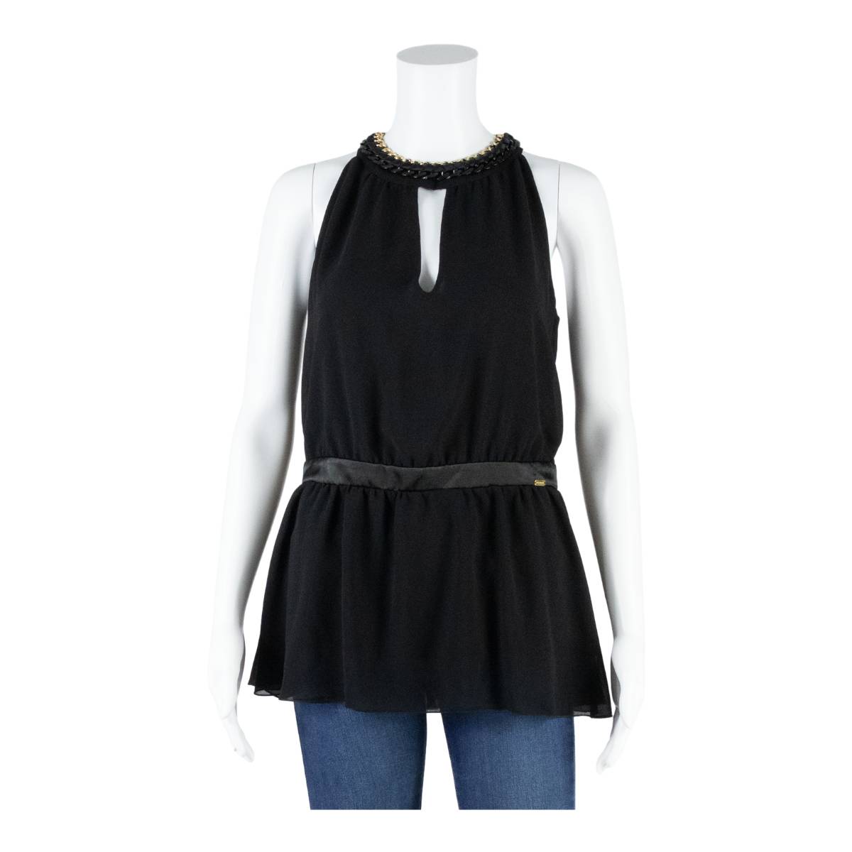 PHARD Peplum Womens Halter Neck Top Black Sleeveless L