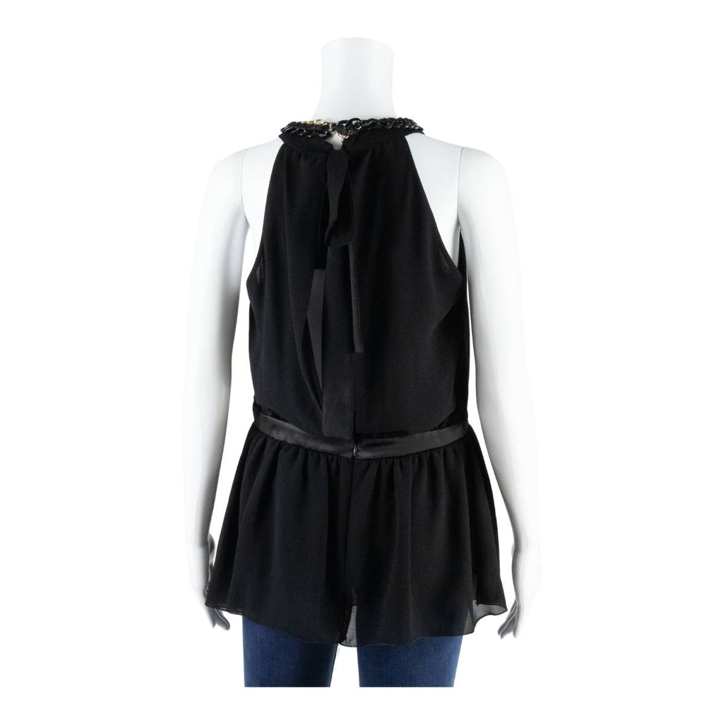 PHARD Peplum Womens Halter Neck Top Black Sleeveless L