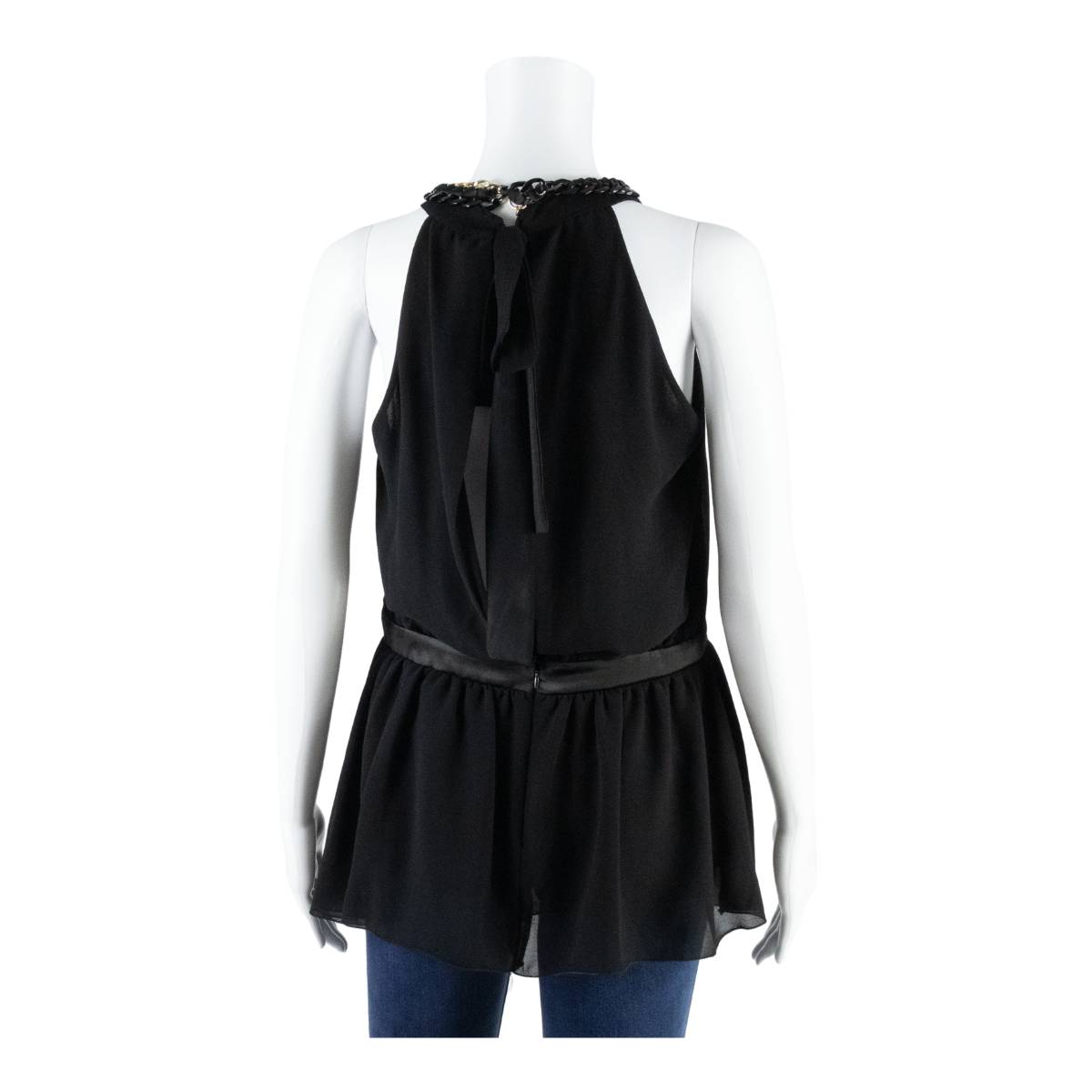 PHARD Peplum Womens Halter Neck Top Black Sleeveless L