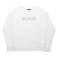 HUGO Womens White Sweatshirt M Crew Neck Cotton Blend Logo Print Casual Pullover