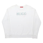 HUGO Womens White Sweatshirt M Crew Neck Cotton Blend Logo Print Casual Pullover