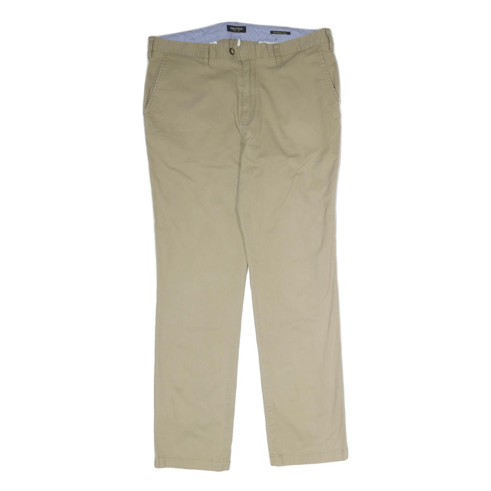 NAUTICA Womens Cotton Blend Beige Regular Fit Straight Leg Trousers W36 L32