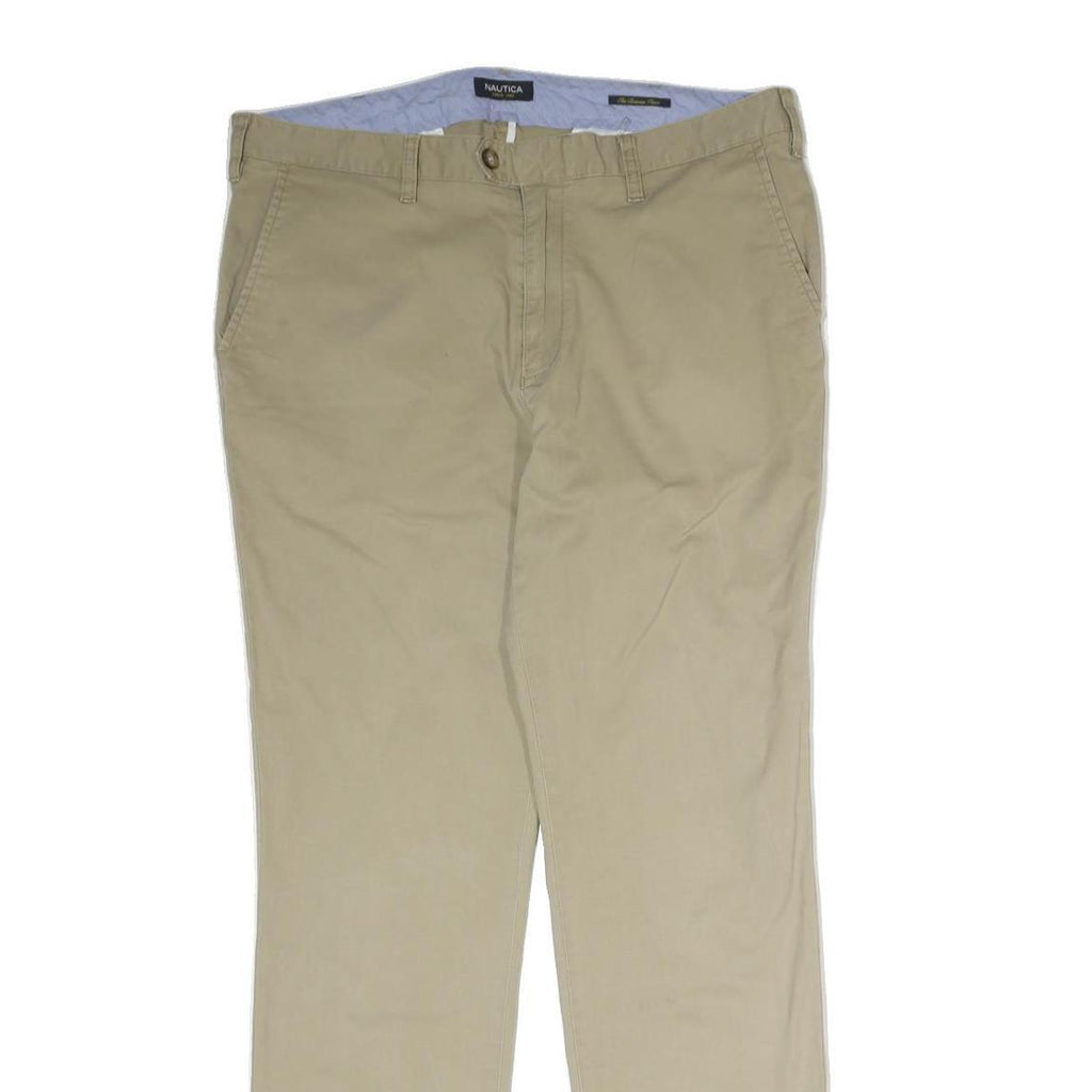 NAUTICA Womens Cotton Blend Beige Regular Fit Straight Leg Trousers W36 L32