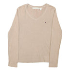 TOMMY HILFIGER Womens Beige V-Neck Plain Cotton Blend Jumper M Classic Fit