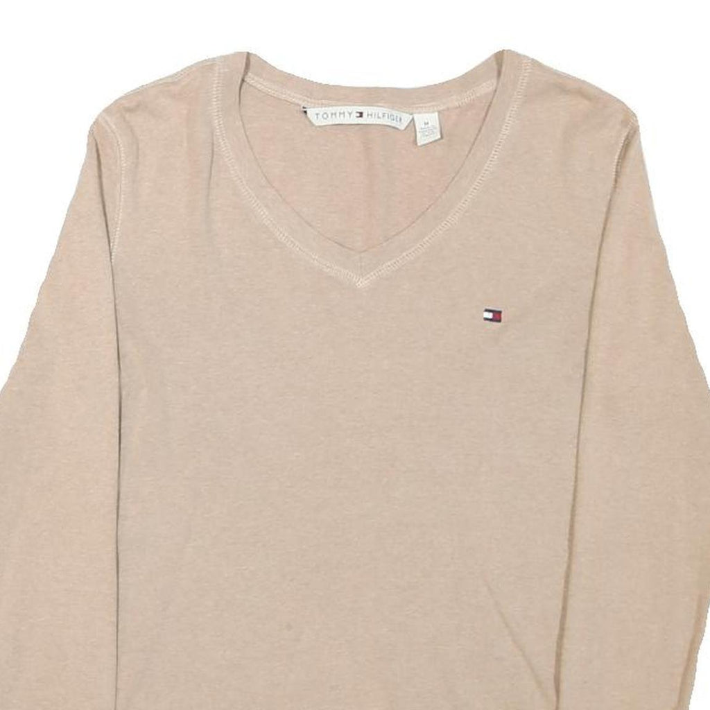 TOMMY HILFIGER Womens Beige V-Neck Plain Cotton Blend Jumper M Classic Fit