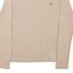 TOMMY HILFIGER Womens Beige V-Neck Plain Cotton Blend Jumper M Classic Fit