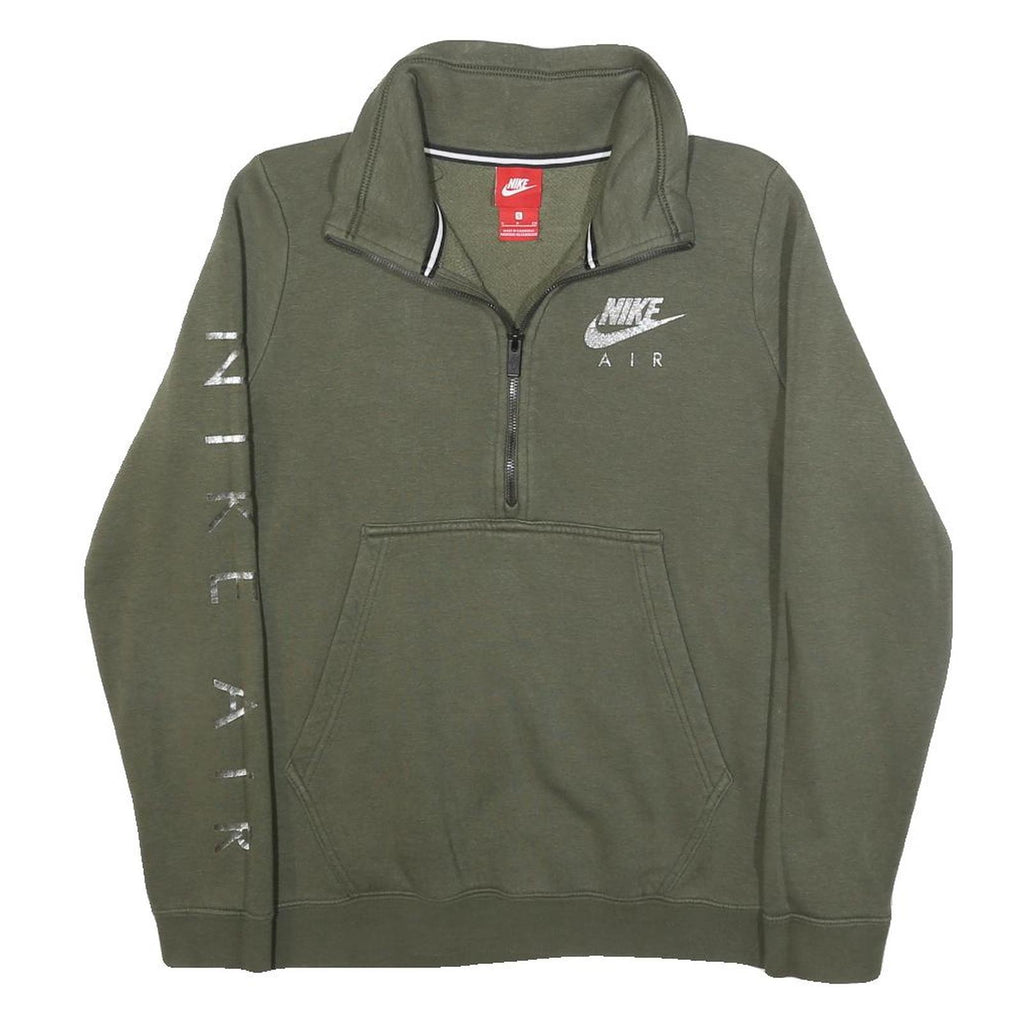 NIKE Womens Green 1/4 Zip S Sweatshirt Cotton Blend Casual Pullover