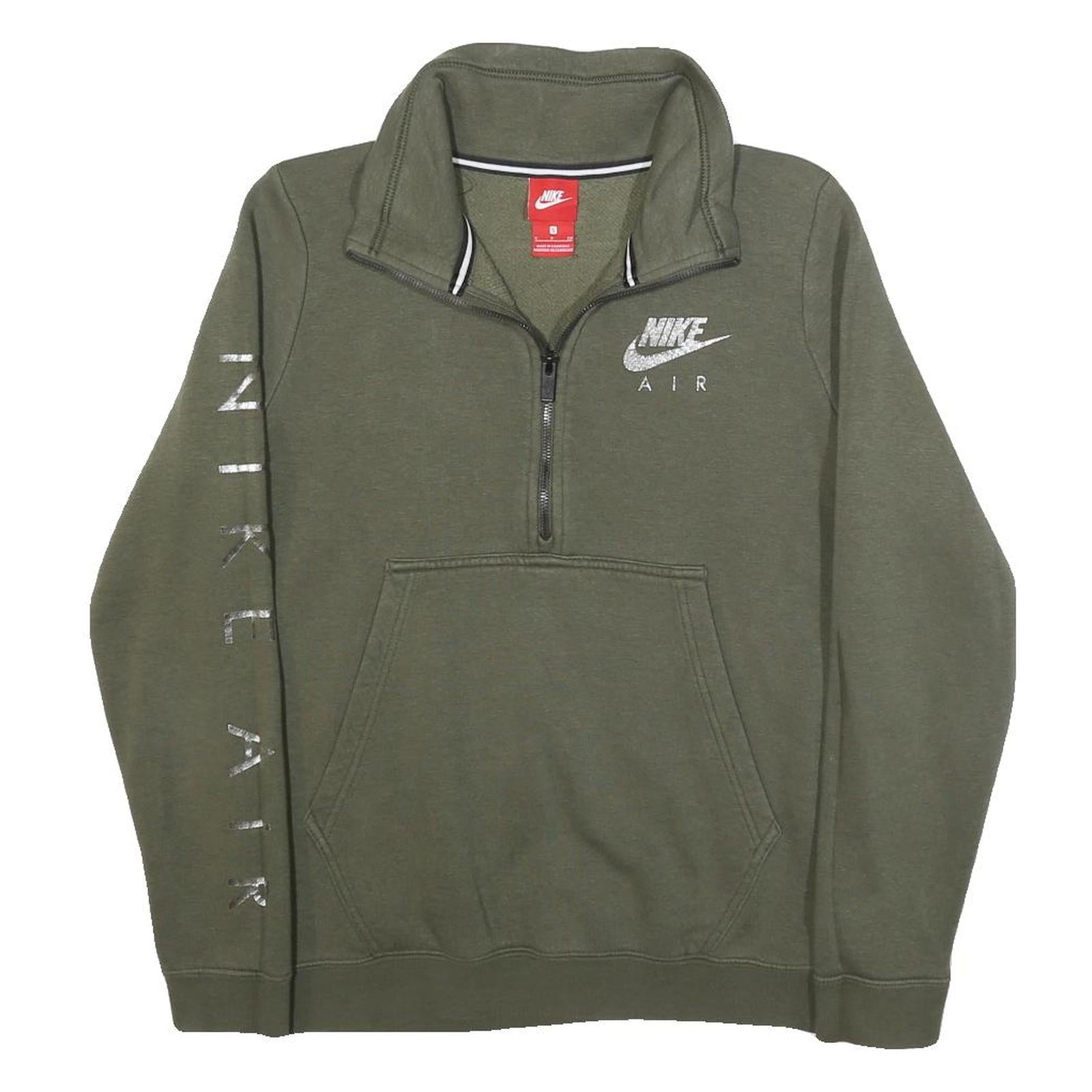 NIKE Womens Green 1/4 Zip S Sweatshirt Cotton Blend Casual Pullover