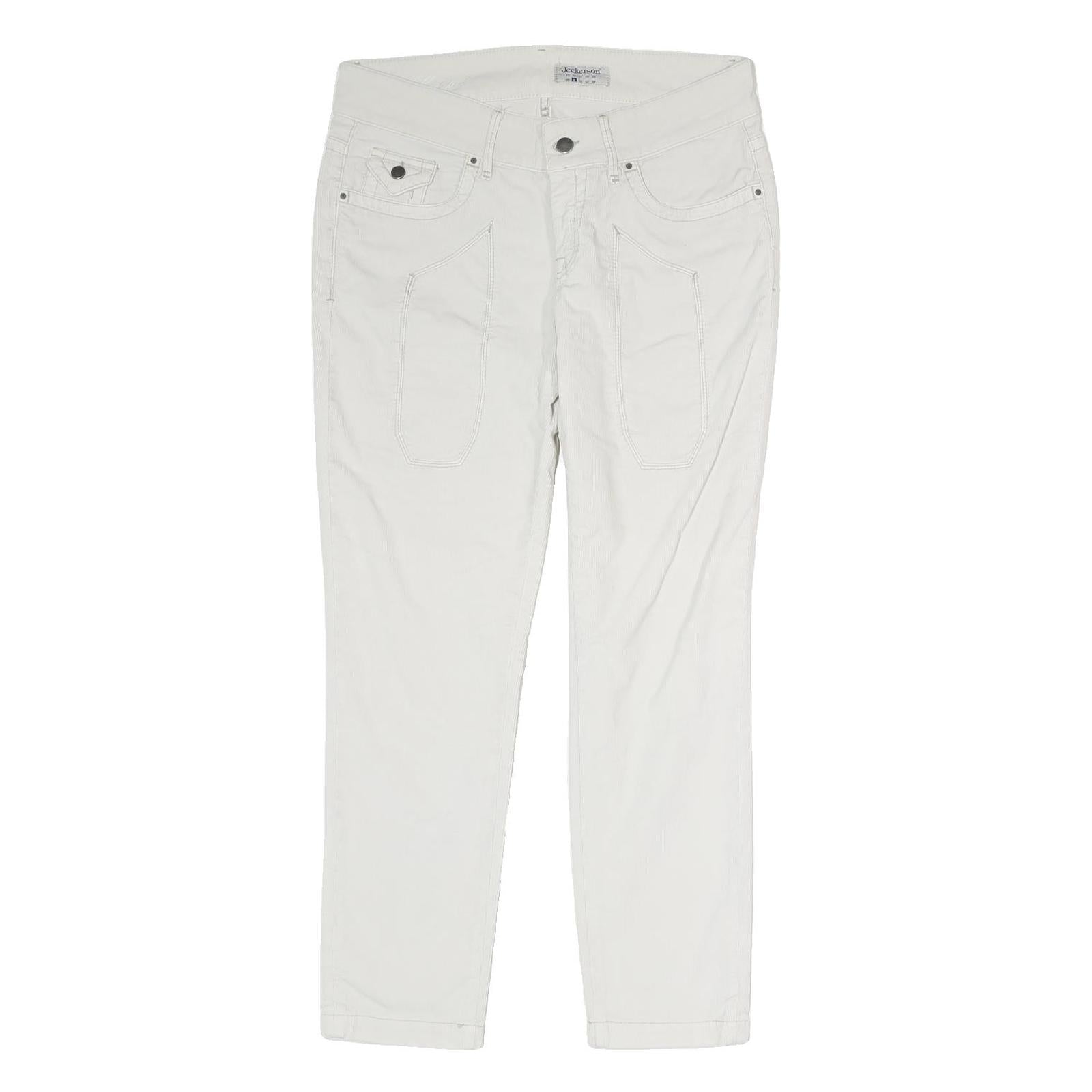 JECKERSON Mens White Cotton Woven Regular Fit Straight Trousers W30 L28 Zip