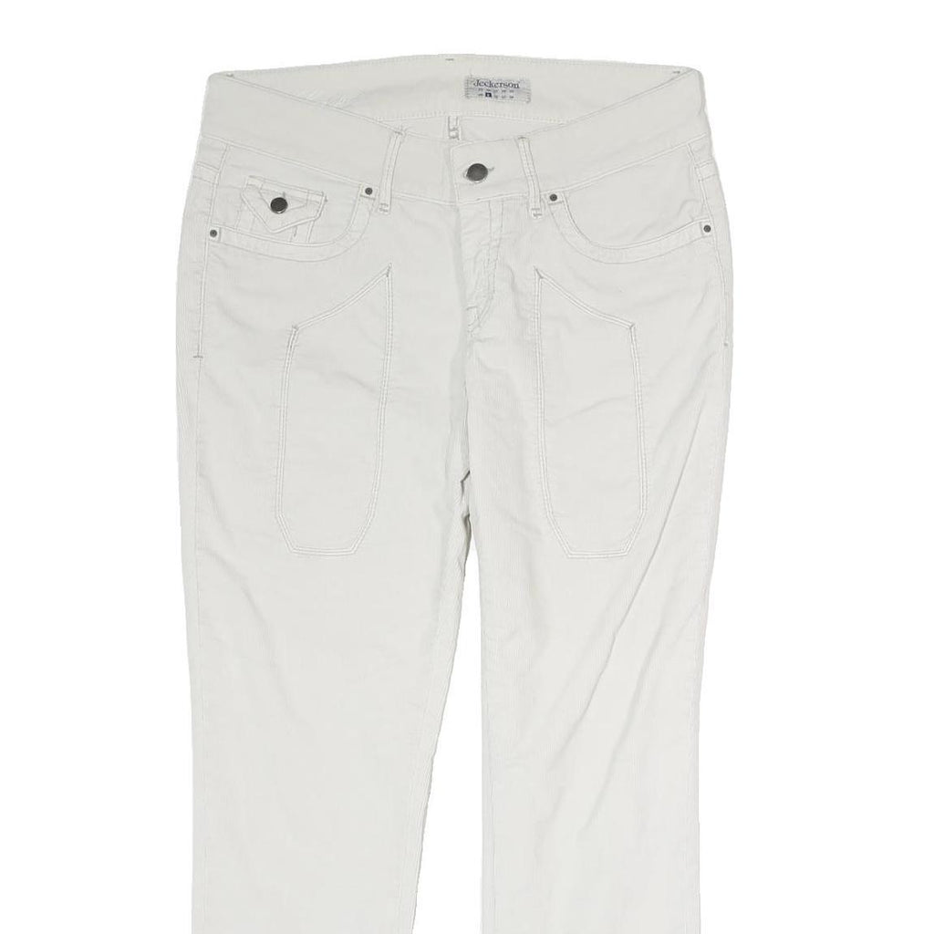 JECKERSON Mens White Cotton Woven Regular Fit Straight Trousers W30 L28 Zip