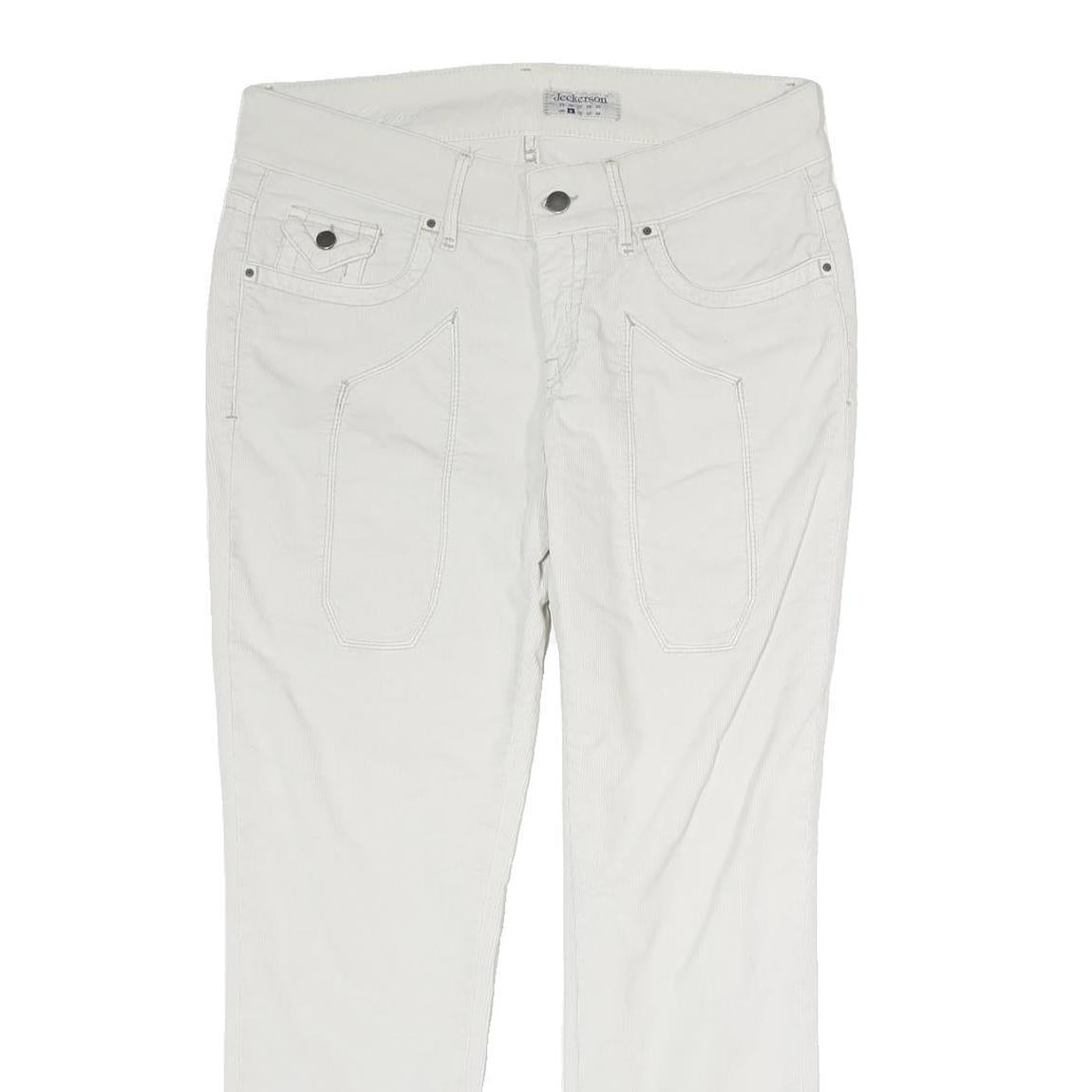 JECKERSON Mens White Cotton Woven Regular Fit Straight Trousers W30 L28 Zip