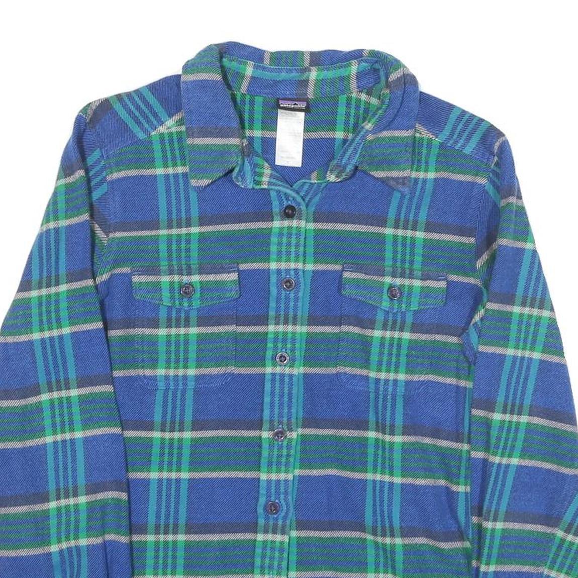 PATAGONIA Womens Blue & Green Checked Shirt UK 6 Long Sleeve Button Front Casual