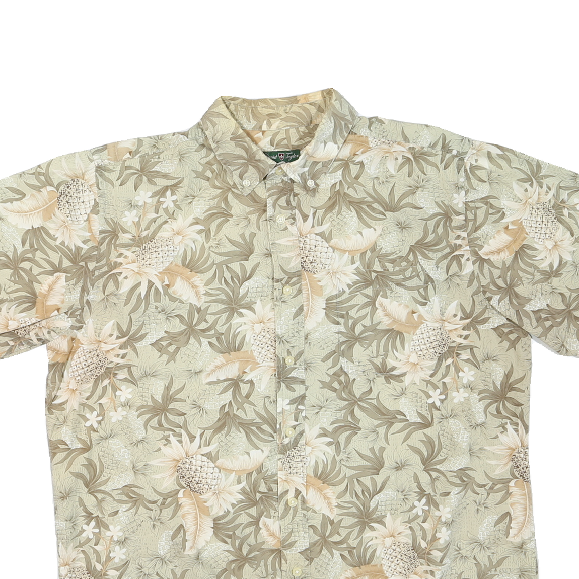 DAVID TAYLOR Mens Beige & Cream Floral Cotton Blend Shirt L Summer Casual Button
