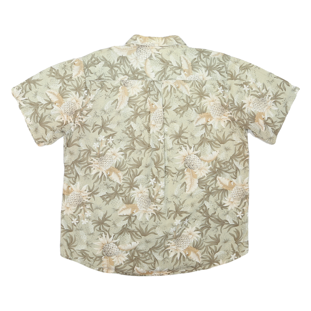 DAVID TAYLOR Mens Beige & Cream Floral Cotton Blend Shirt L Summer Casual Button