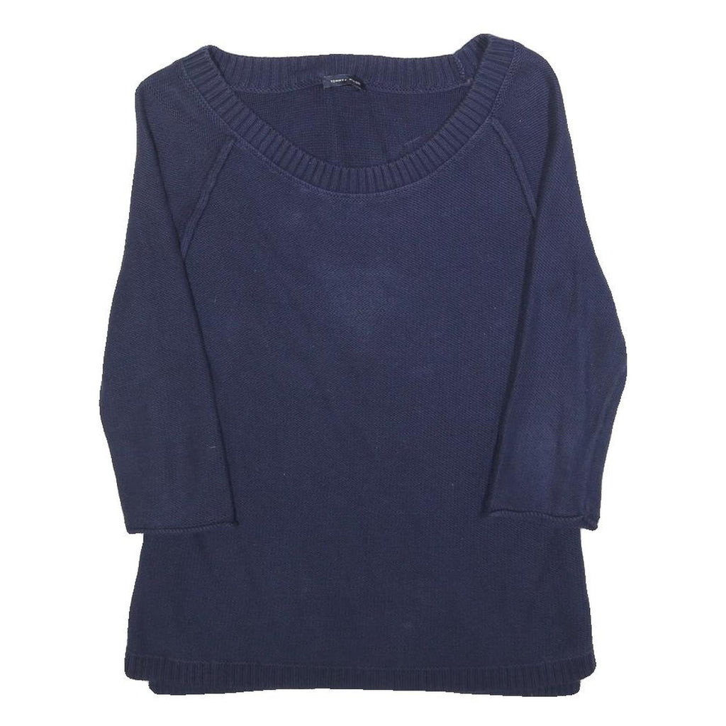 TOMMY HILFIGER Womens Navy Plain Cotton Pullover Crew Neck Jumper S Casual