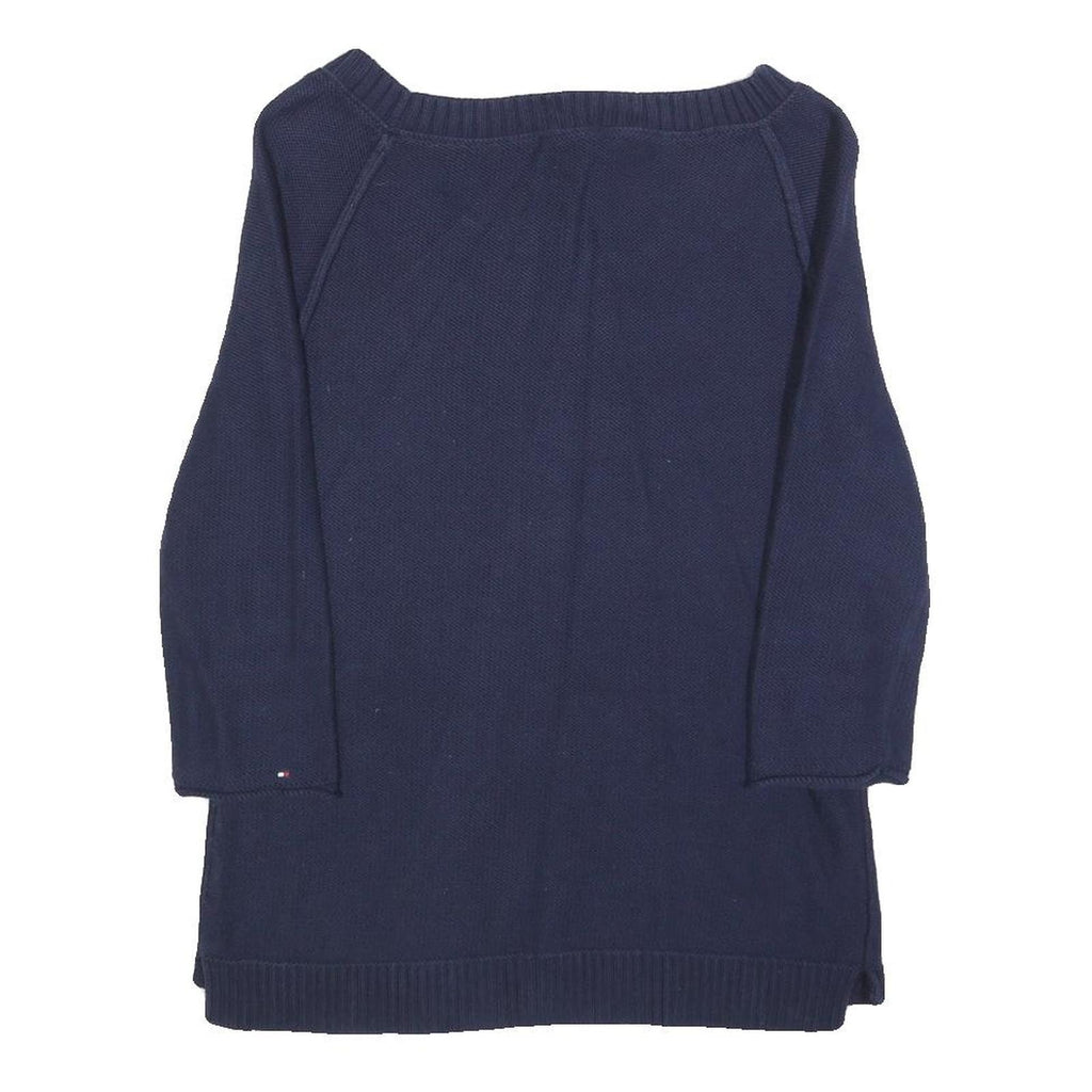 TOMMY HILFIGER Womens Navy Plain Cotton Pullover Crew Neck Jumper S Casual
