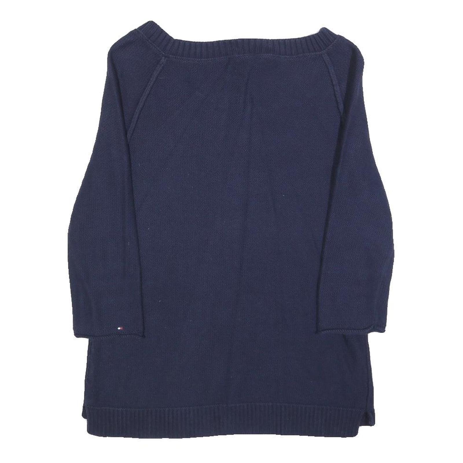 TOMMY HILFIGER Womens Navy Plain Cotton Pullover Crew Neck Jumper S Casual
