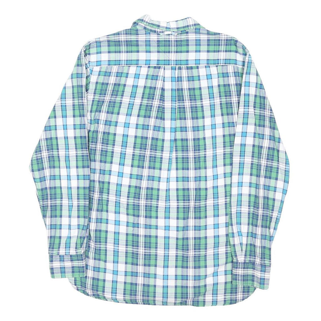 TOMMY HILFIGER Mens Blue Green Check Shirt M Casual Cotton Blend Long Sleeve