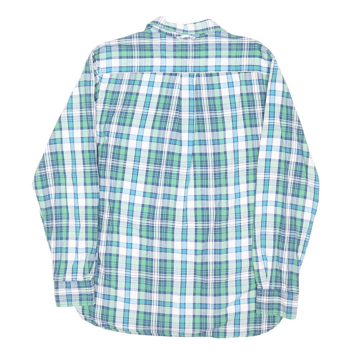 TOMMY HILFIGER Mens Blue Green Check Shirt M Casual Cotton Blend Long Sleeve