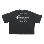 CALVIN KLEIN JEANS Womens Black Graphic T-Shirt S Short Sleeve Crew Neck Logo