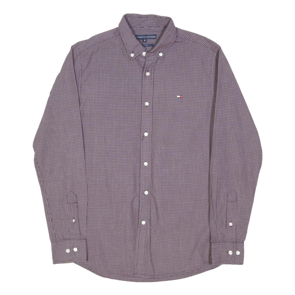 TOMMY HILFIGER Mens Maroon & White Check Shirt M Button Down Collar Long Sleeve