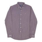 TOMMY HILFIGER Mens Maroon & White Check Shirt M Button Down Collar Long Sleeve
