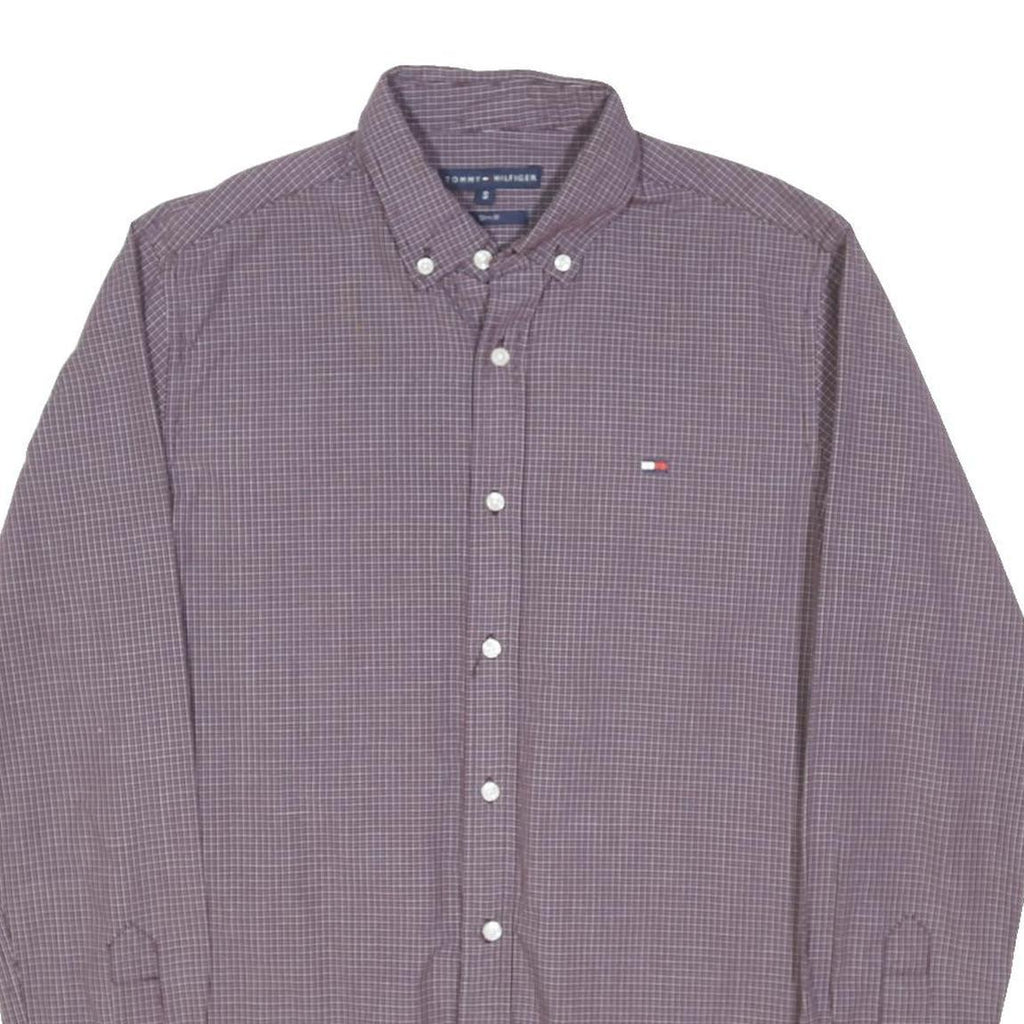 TOMMY HILFIGER Mens Maroon & White Check Shirt M Button Down Collar Long Sleeve
