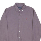 TOMMY HILFIGER Mens Maroon & White Check Shirt M Button Down Collar Long Sleeve