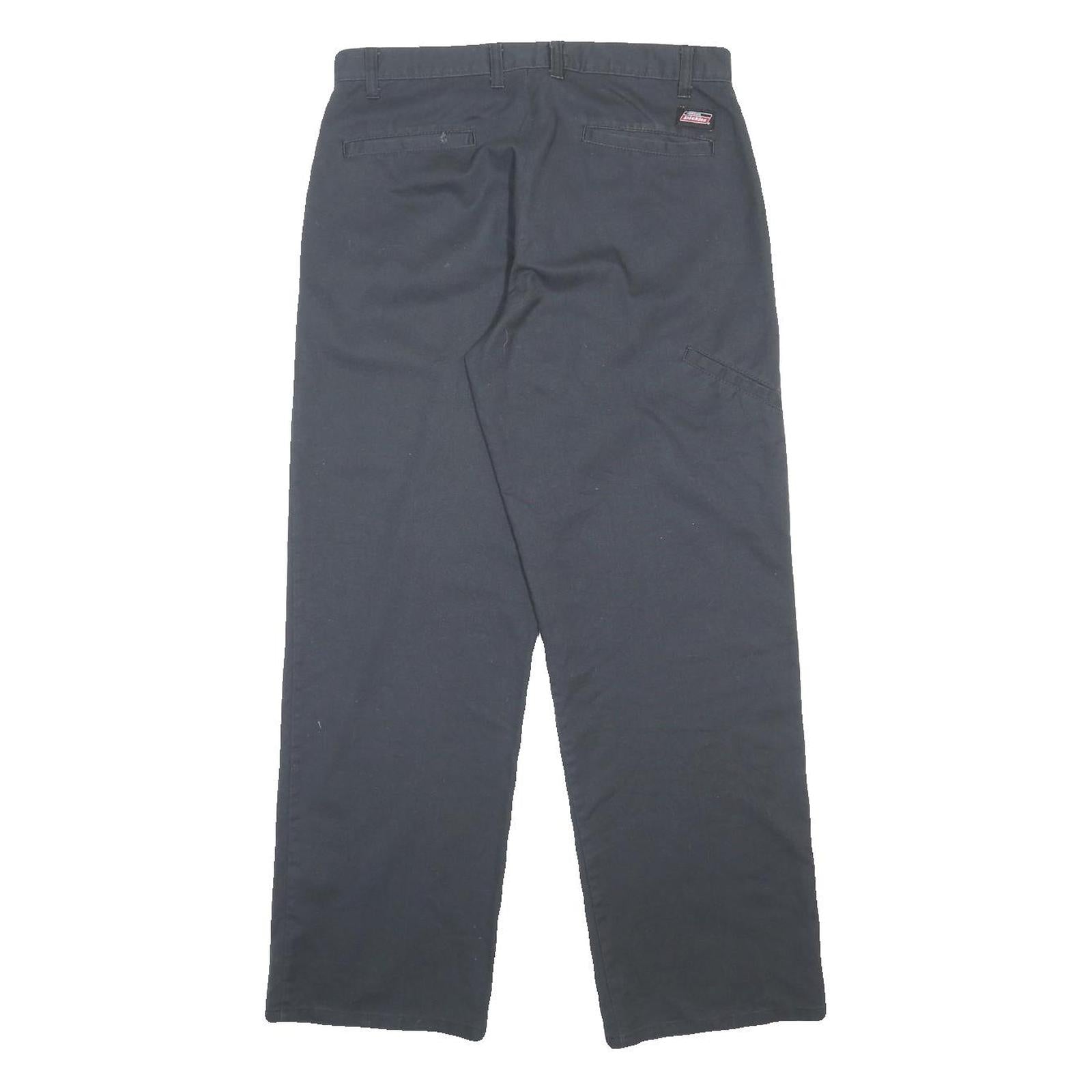 DICKIES Mens Cotton Blend Relaxed Navy Blue Straight Trousers W32 L32 Workwear