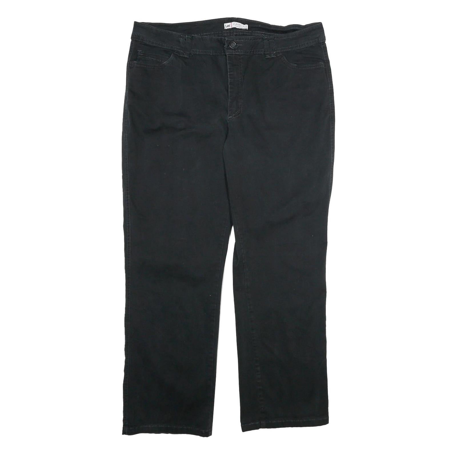LEE Womens Black Classic Fit Straight Cotton Blend Trousers W36 L30
