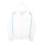 ADIDAS Womens White & Blue Hoodie Full Zip UK 10 Cotton Blend Casual Sport