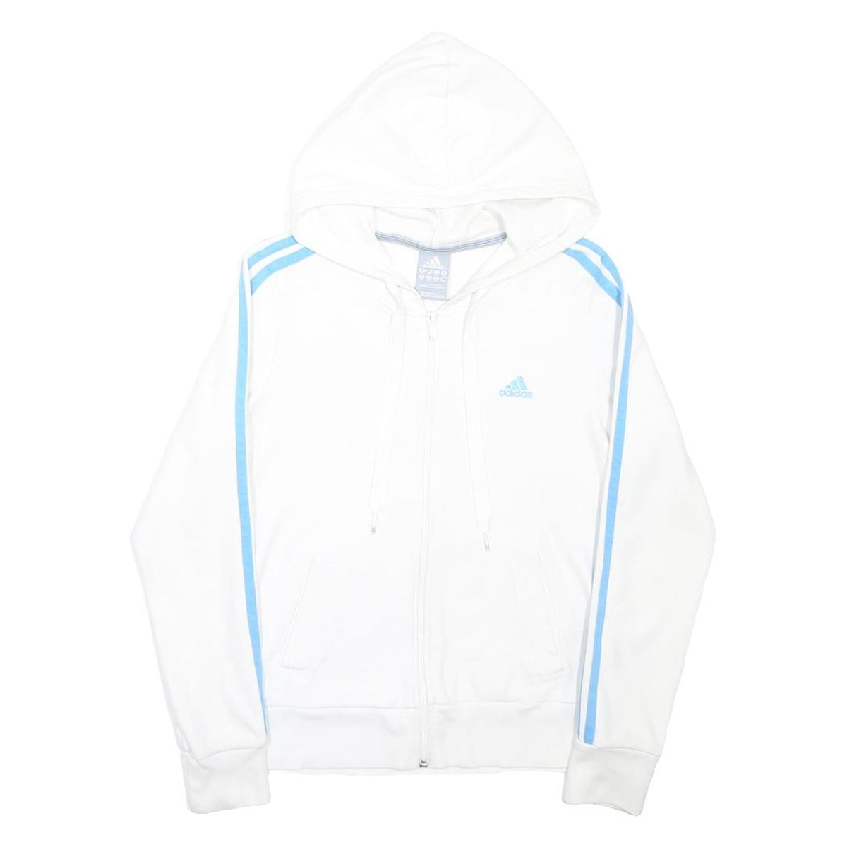 ADIDAS Womens White & Blue Hoodie Full Zip UK 10 Cotton Blend Casual Sport