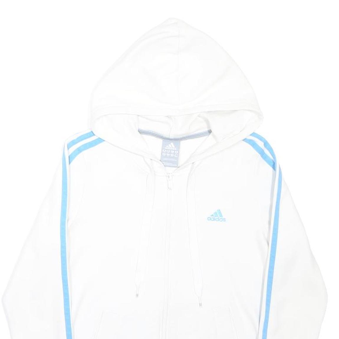 ADIDAS Womens White & Blue Hoodie Full Zip UK 10 Cotton Blend Casual Sport