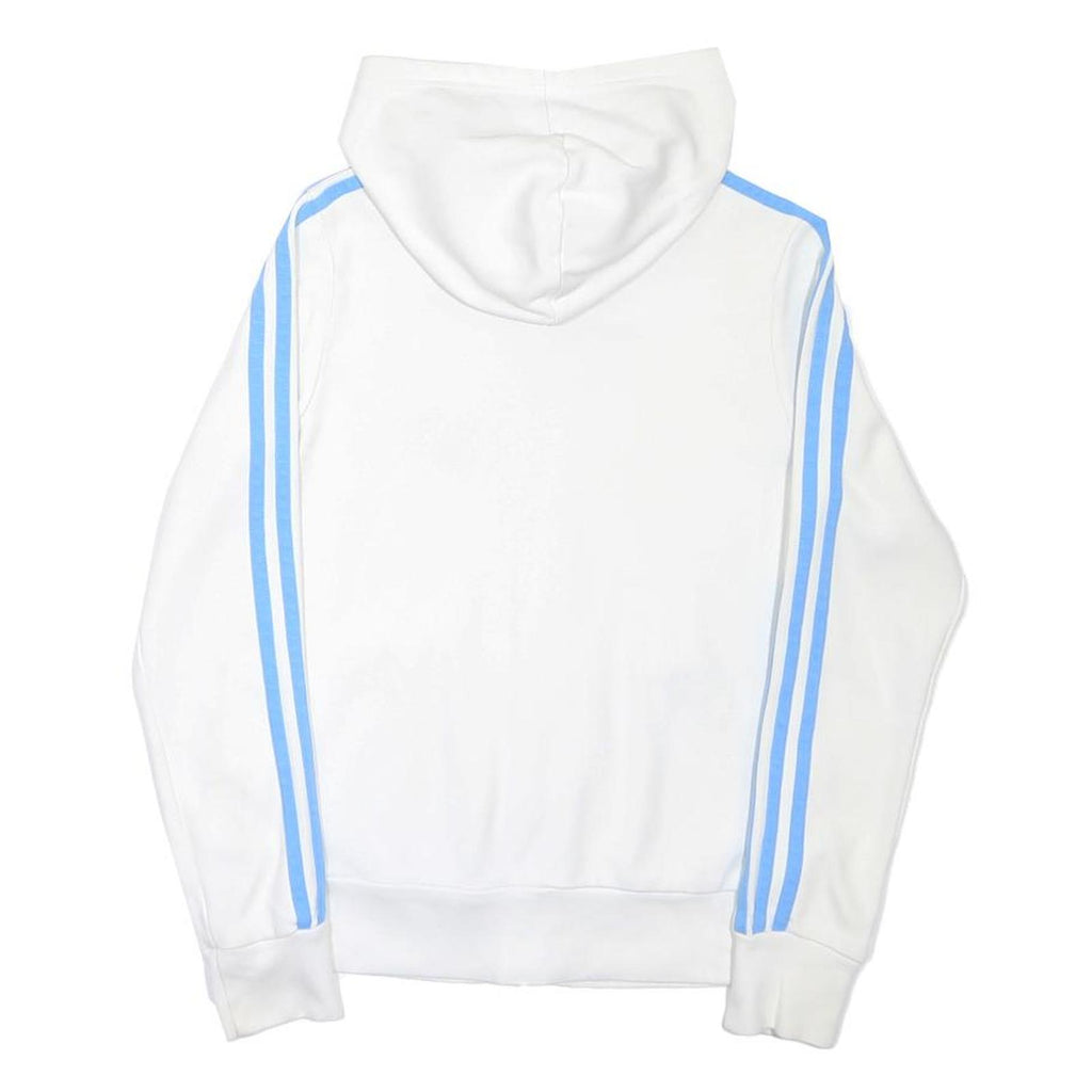 ADIDAS Womens White & Blue Hoodie Full Zip UK 10 Cotton Blend Casual Sport
