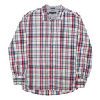 TOMMY HILFIGER Mens White & Red Check Shirt L Casual Cotton Blend Long Sleeve