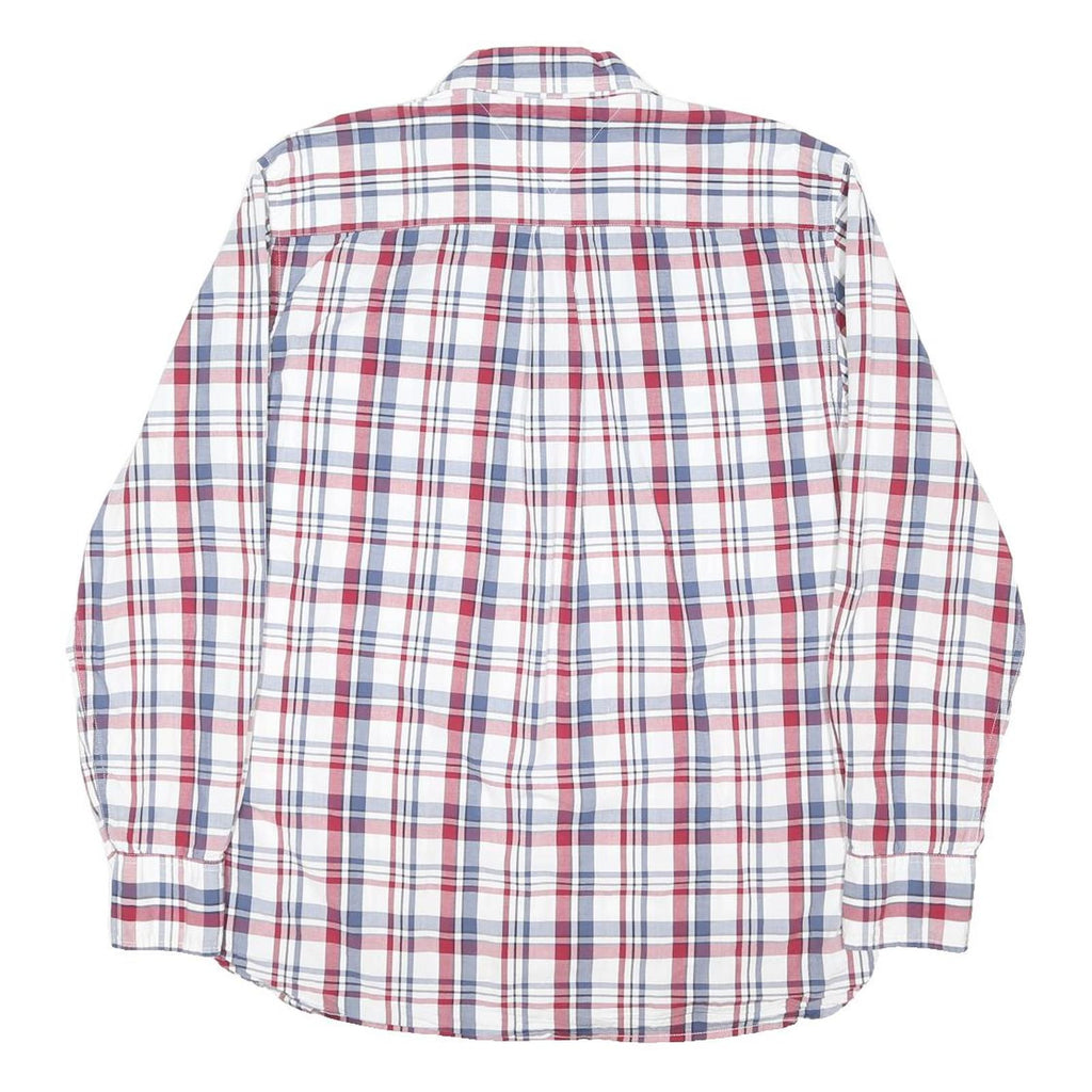 TOMMY HILFIGER Mens White & Red Check Shirt L Casual Cotton Blend Long Sleeve