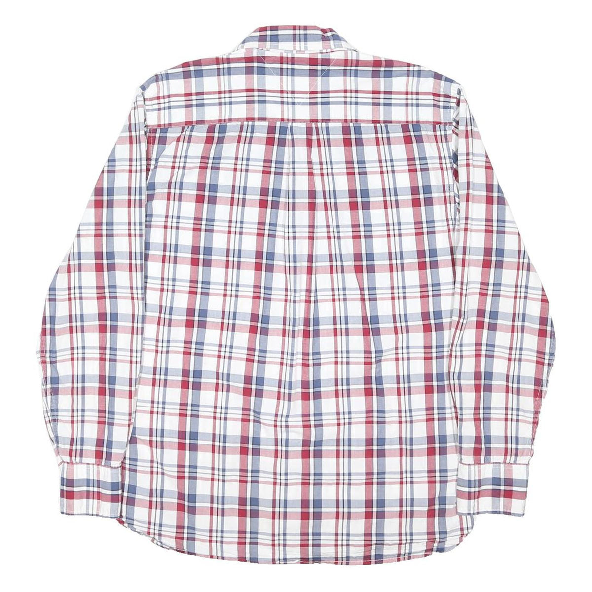 TOMMY HILFIGER Mens White & Red Check Shirt L Casual Cotton Blend Long Sleeve