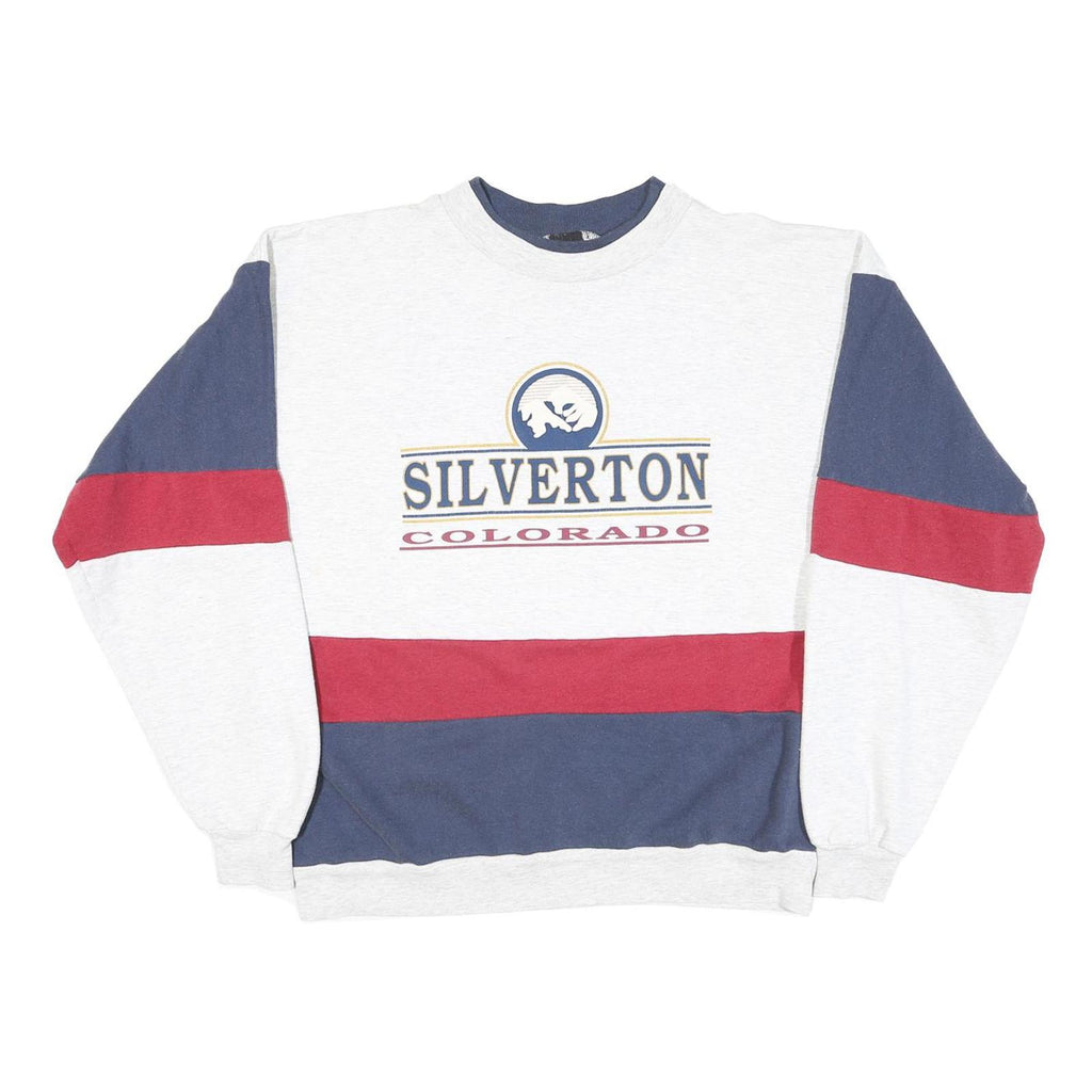 SUN Mens Grey Blue & Red Silverton Colorado Crew Neck L Sweatshirt Cotton Blend