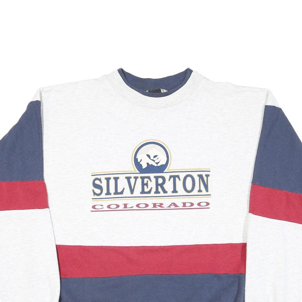SUN Mens Grey Blue & Red Silverton Colorado Crew Neck L Sweatshirt Cotton Blend