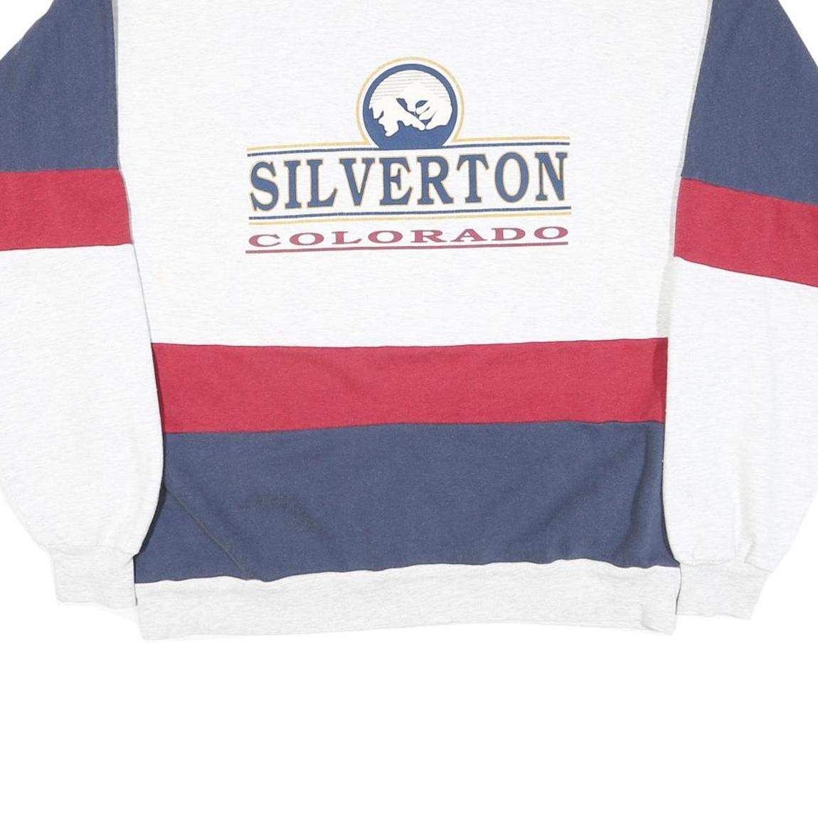 SUN Mens Grey Blue & Red Silverton Colorado Crew Neck L Sweatshirt Cotton Blend