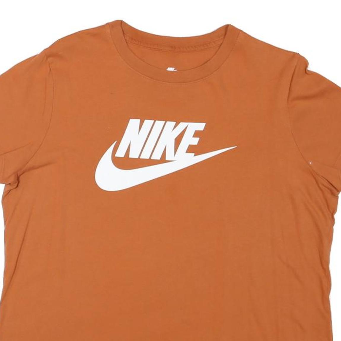 NIKE Womens Orange Cotton Blend T-Shirt L Short Sleeve Crew Neck Logo Print