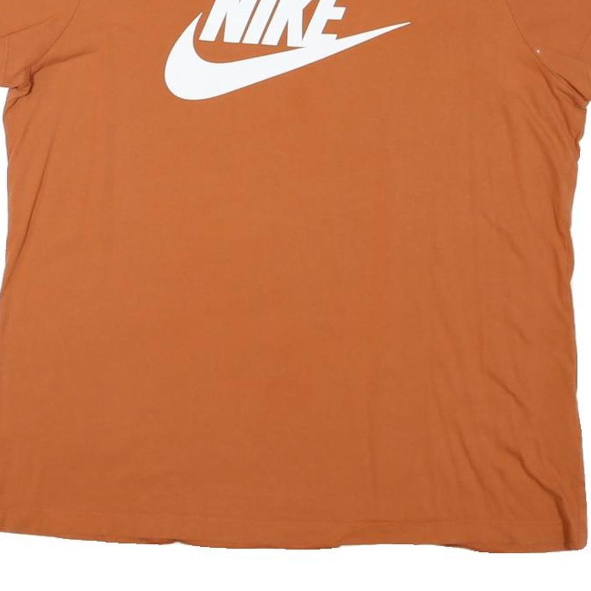 NIKE Womens Orange Cotton Blend T-Shirt L Short Sleeve Crew Neck Logo Print