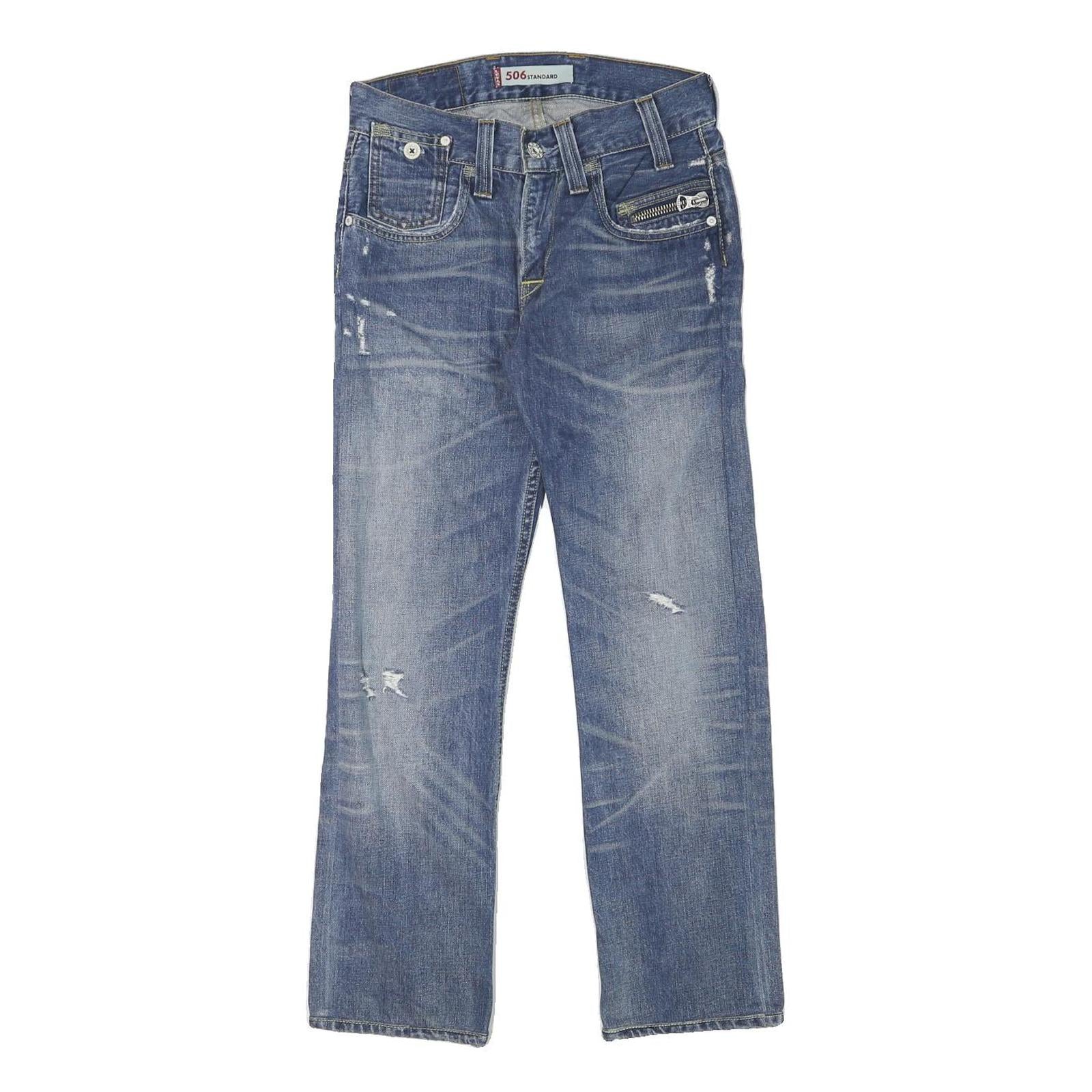 LEVI'S 506 Mens Jeans Blue Regular Straight Denim Medium W28 L28 Classic Fit Zip